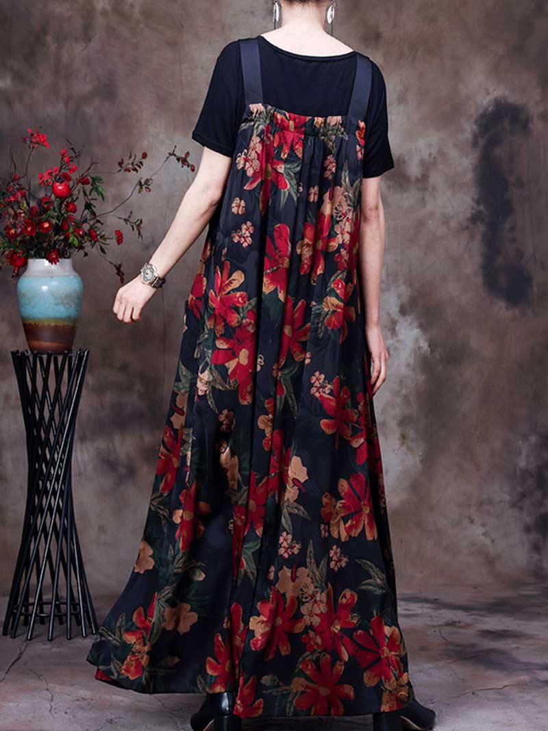 Always Glowing Printed  Pleated Pocket Maxi Salopette Dress - Image 3