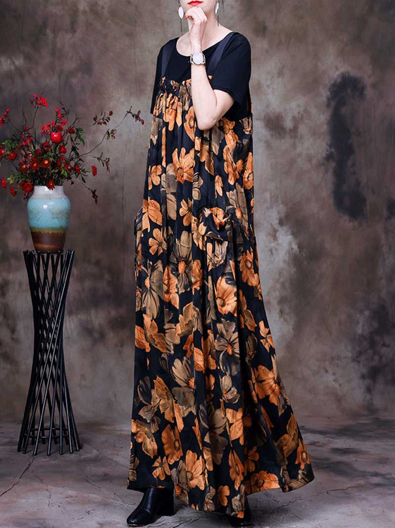 Always Glowing Printed  Pleated Pocket Maxi Salopette Dress - Image 4