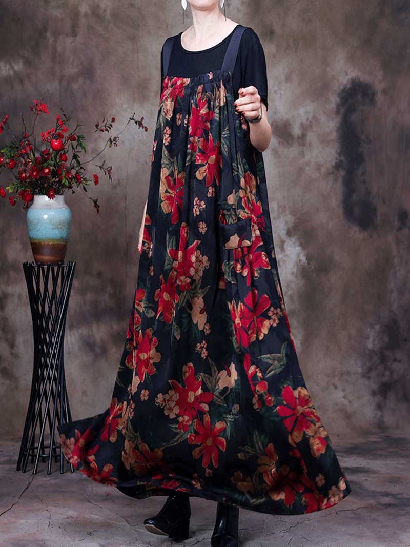 Always Glowing Printed  Pleated Pocket Maxi Salopette Dress - Image 5