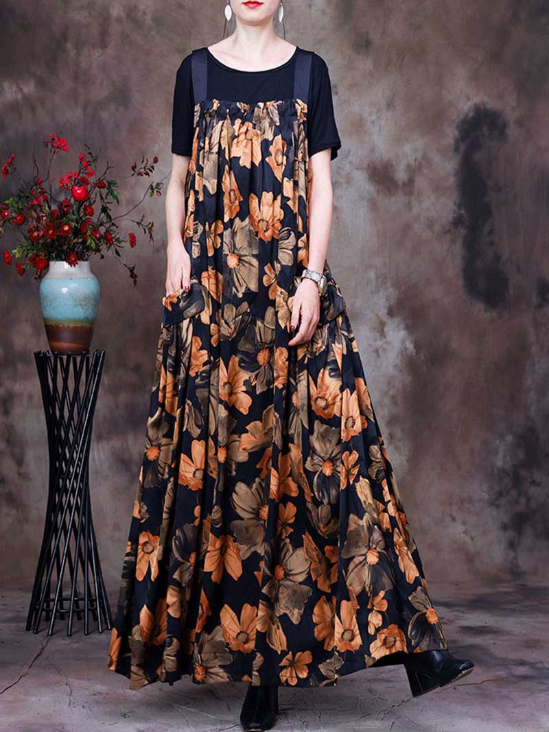 Always Glowing Printed  Pleated Pocket Maxi Salopette Dress - Image 6