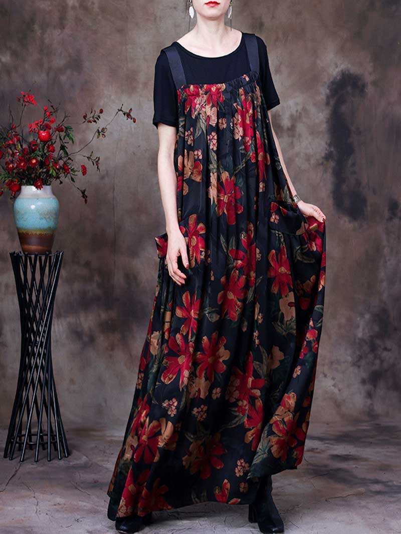 Always Glowing Printed  Pleated Pocket Maxi Salopette Dress - Image 7