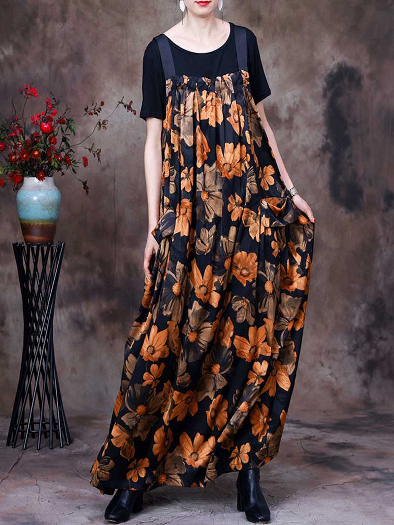 Always Glowing Printed  Pleated Pocket Maxi Salopette Dress - Image 8