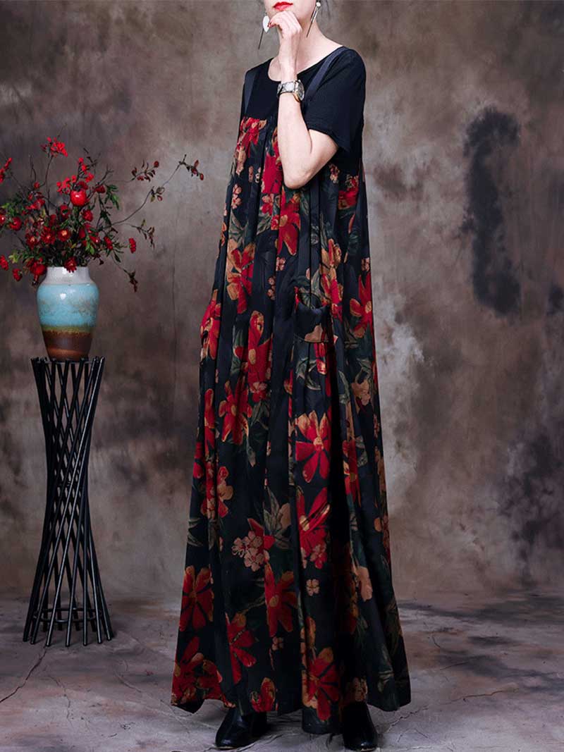 Always Glowing Printed  Pleated Pocket Maxi Salopette Dress - Image 9