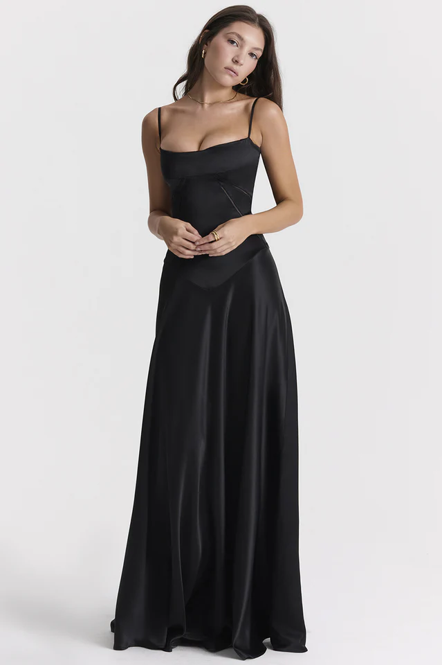 Anabella Black Lace Up Maxi Dress - Image 2