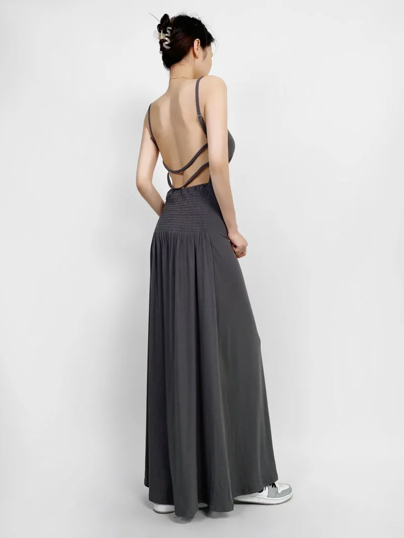 Anabella Black Lace Up Maxi Dress - Grey - Image 2