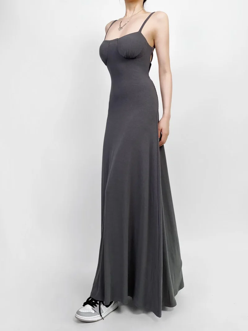 Anabella Black Lace Up Maxi Dress - Grey - Image 3