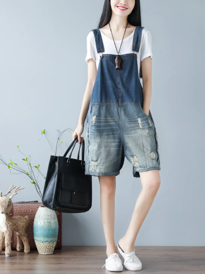 Angels Forever Denim Middle Waist Short Dungaress - Image 3