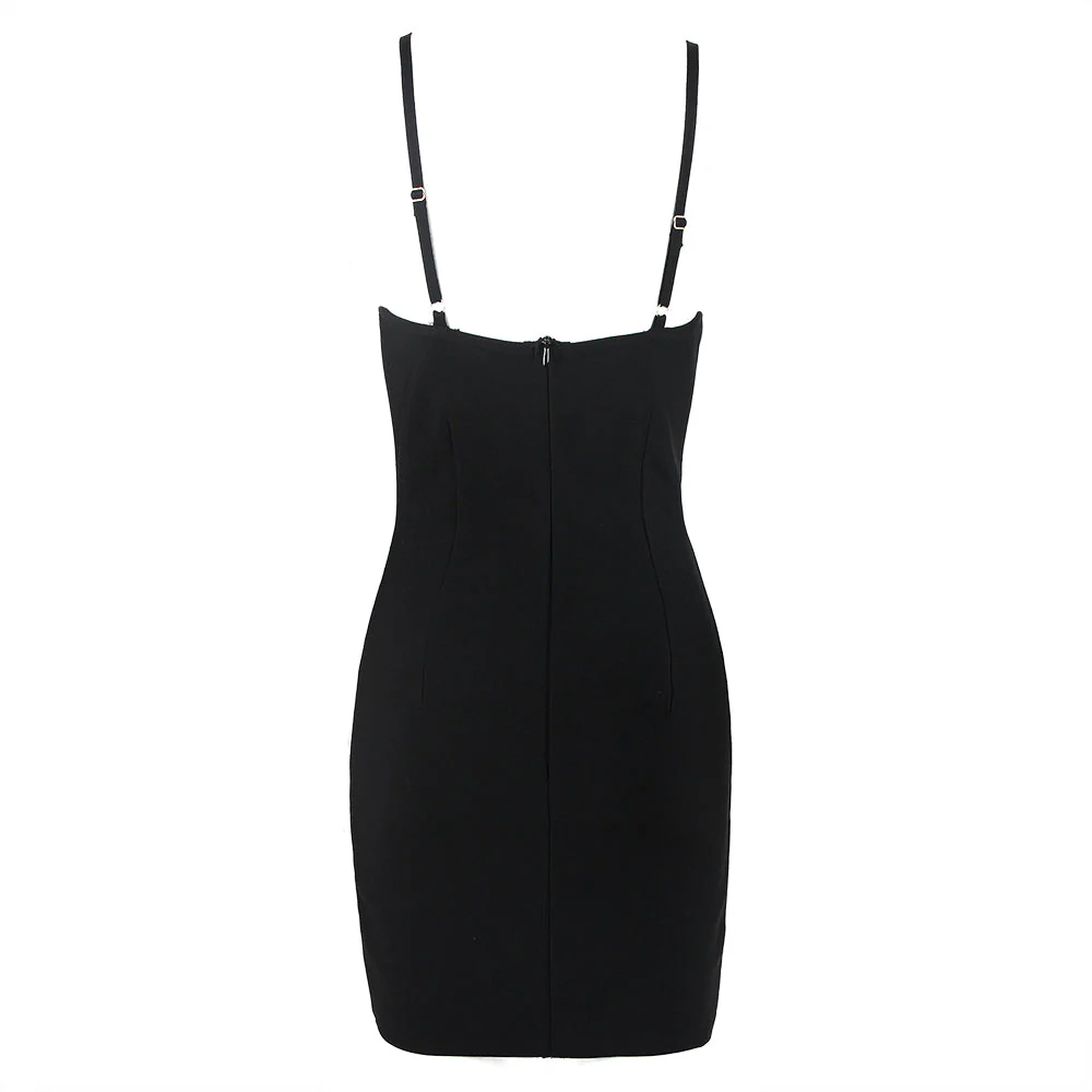 FUSAE Black Mini Dress with Crystal FLowER - Image 4