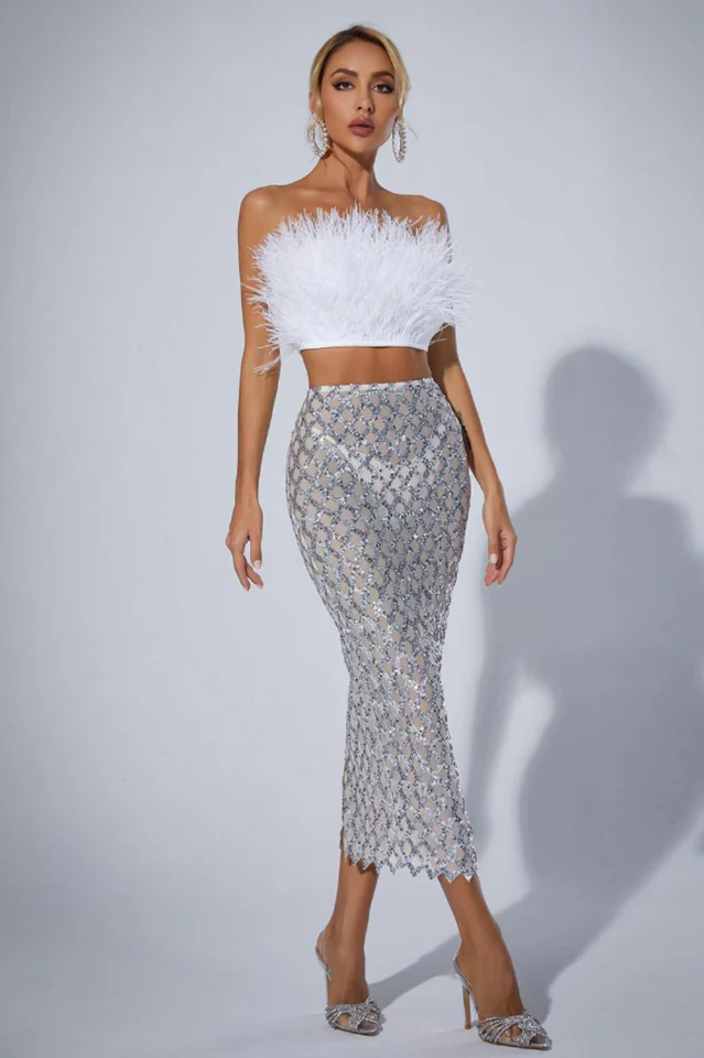 Ansley Strapless Feather Mesh Skirt Set - Image 4