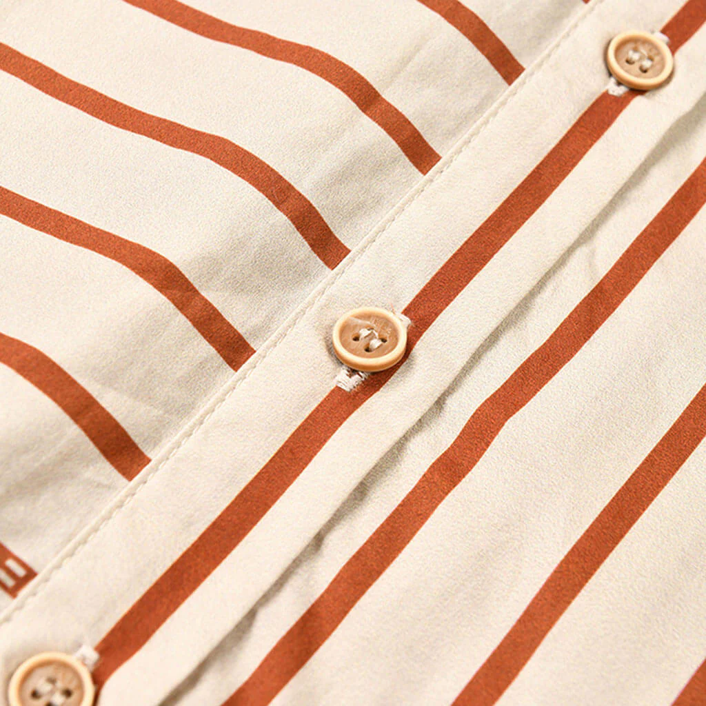 Artful Striped Print Collared Drop Shoulder Button Down Belted High Low Shirt Dress - Image 5