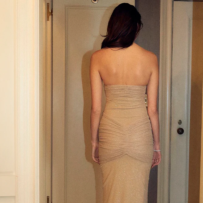 Glitter Mesh PLEATED MAXI Dress - Image 23