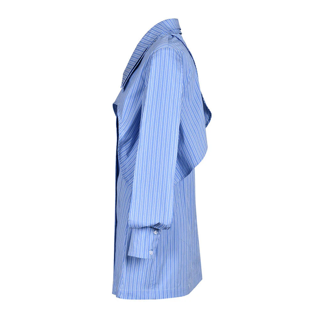 Artistic Collared Long Sleeve Button Up Split Deconstructed Layered Striped Shirt - Image 2