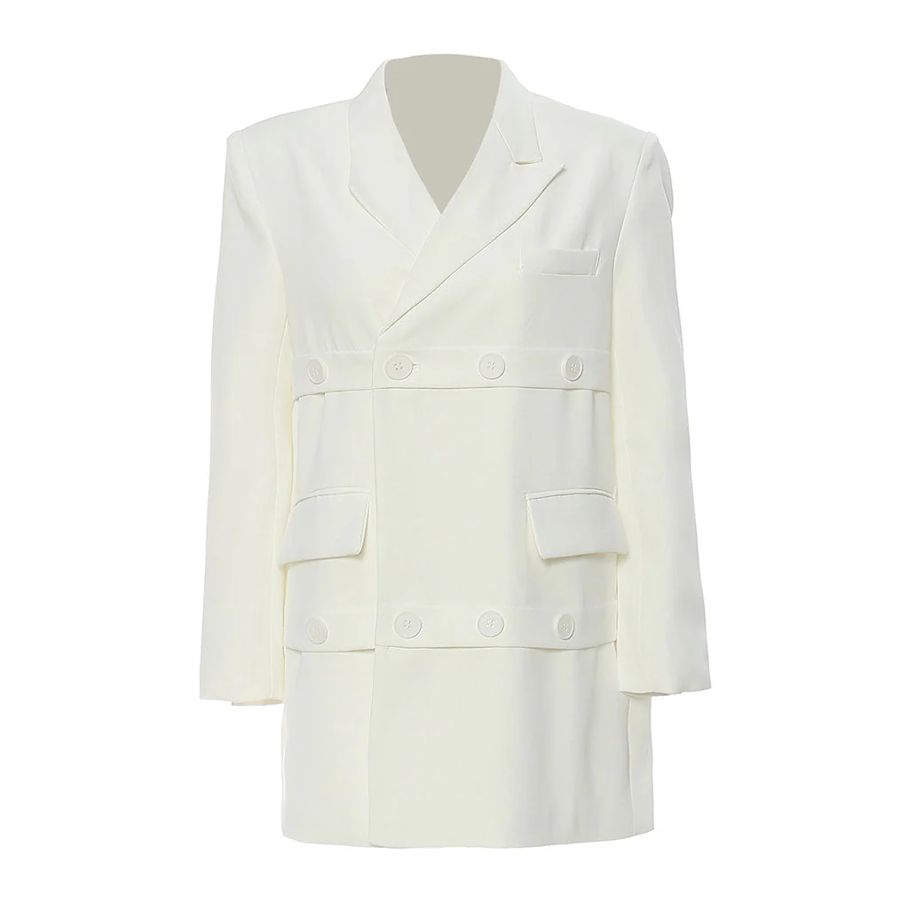 Artistic Notch Lapel Button Deco Longline Layered Oversized Blazer - Image 2
