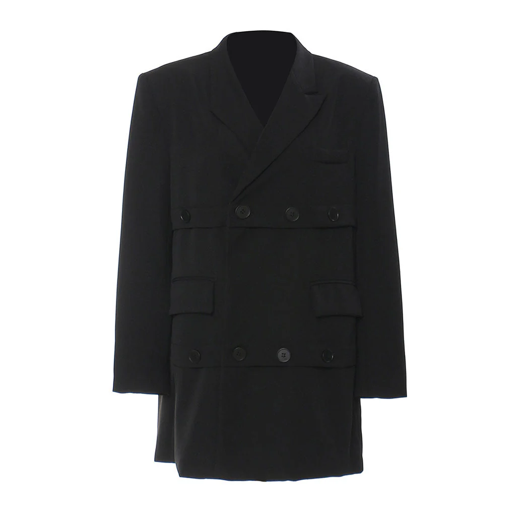 Artistic Notch Lapel Button Deco Longline Layered Oversized Blazer - Image 4