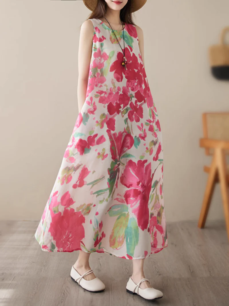 Artistry on Fabric Sleeveles Side Pocket Floral A-Line Dress - Image 2
