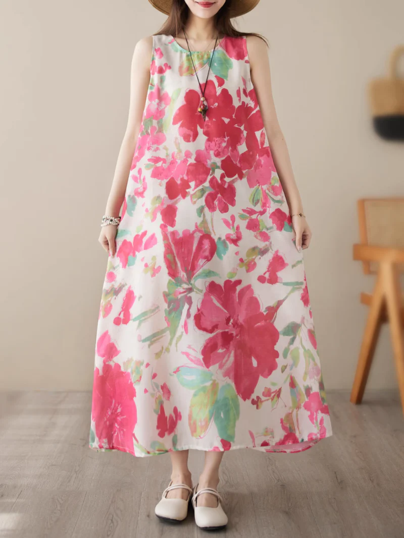 Artistry on Fabric Sleeveles Side Pocket Floral A-Line Dress - Image 3