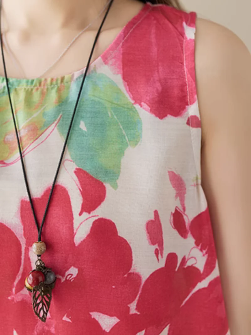 Artistry on Fabric Sleeveles Side Pocket Floral A-Line Dress - Image 6