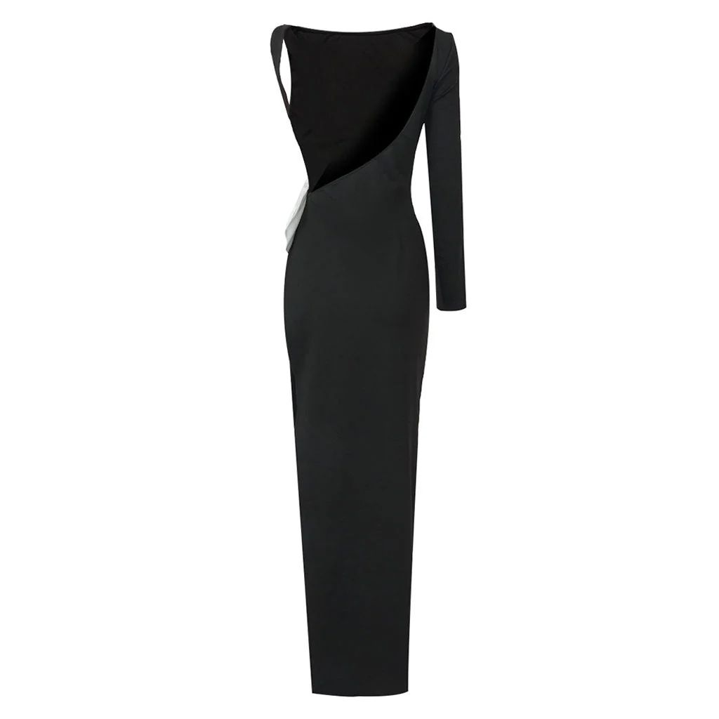 Artsy Big Bow Backless Boat Neck Long Sleeve Side Split Thigh Maxi Evening Dress - Image 7