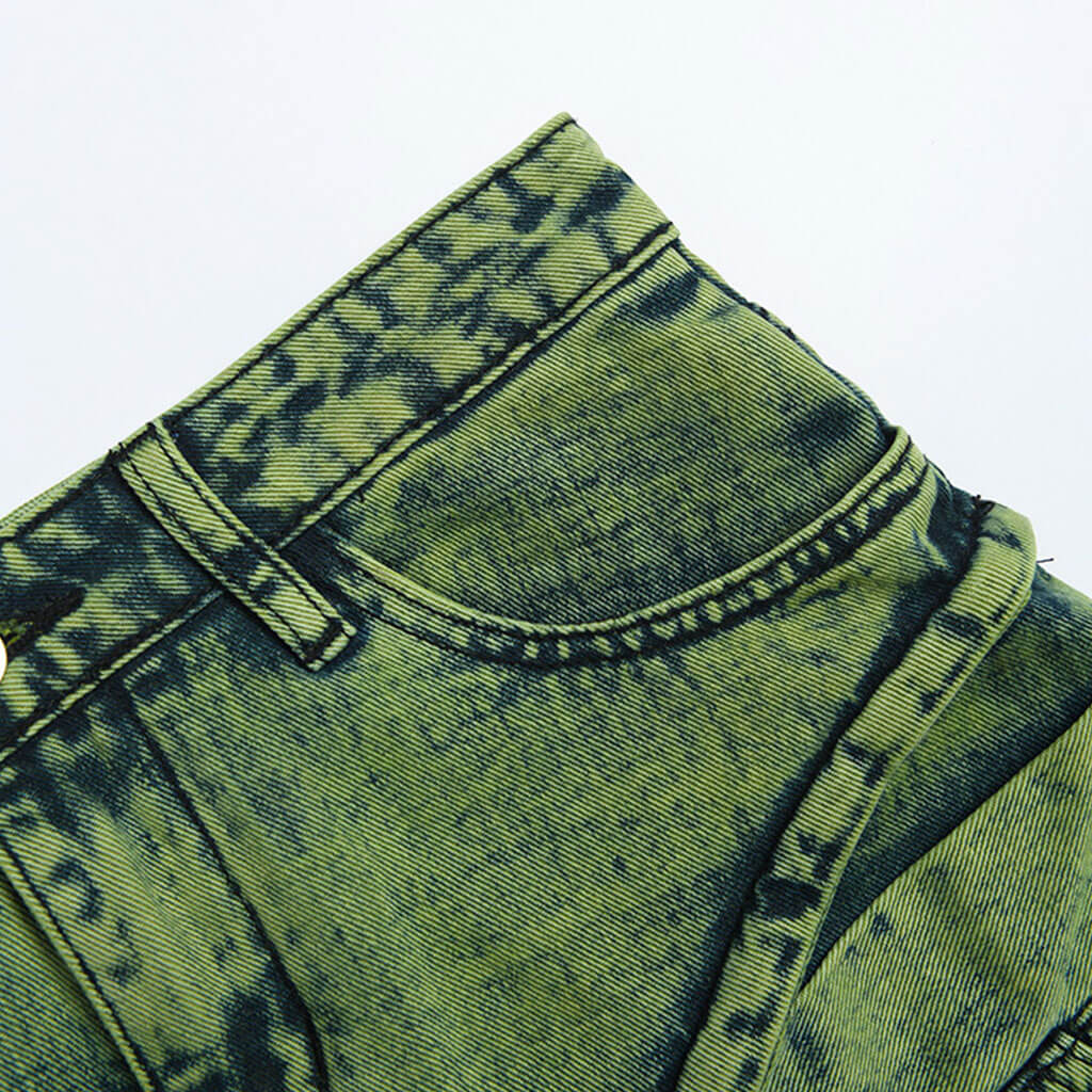 Asymmetric Belted Acid Wash High Waist Mini Denim Skirt - Image 4