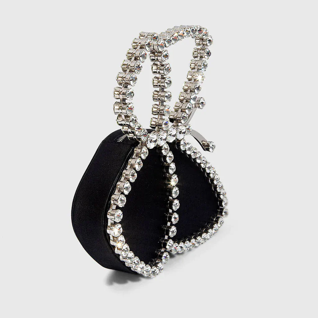 Asymmetric Butterfly Rhinestone Embellished Satin Clutch Bag - Black - Image 3