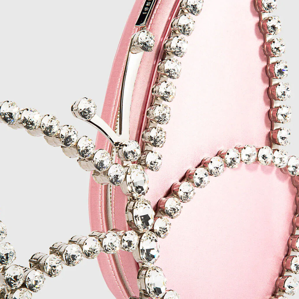 Asymmetric Butterfly Rhinestone Embellished Satin Clutch Bag - Pink - Image 2