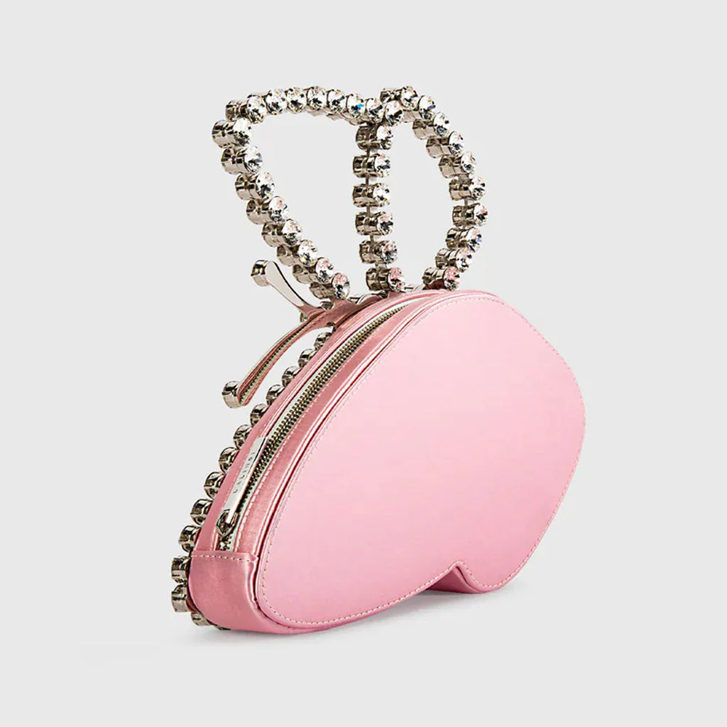 Asymmetric Butterfly Rhinestone Embellished Satin Clutch Bag - Pink - Image 3