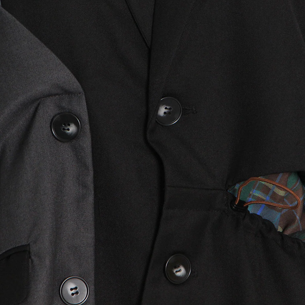 Asymmetric Button Detail Drawstring Waist Deconstructed Hybrid Blazer - Black - Image 5