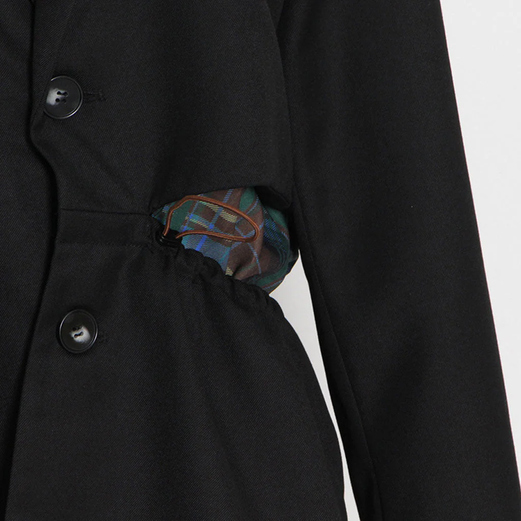 Asymmetric Button Detail Drawstring Waist Deconstructed Hybrid Blazer - Black - Image 6