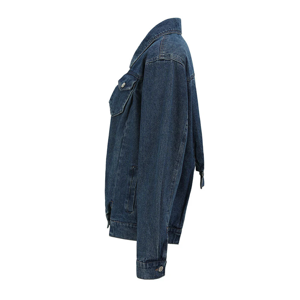 Asymmetric Button Down Folded Collar Long Sleeve Denim Jacket - Image 2