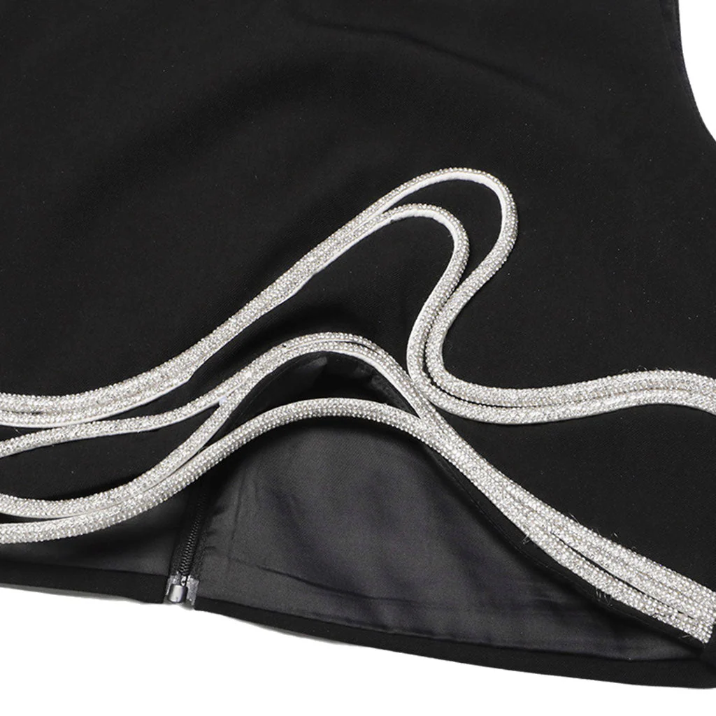 Asymmetric Cut Out Crystal Trim Sleeveless Round Neck Crop Tank Top - Image 4