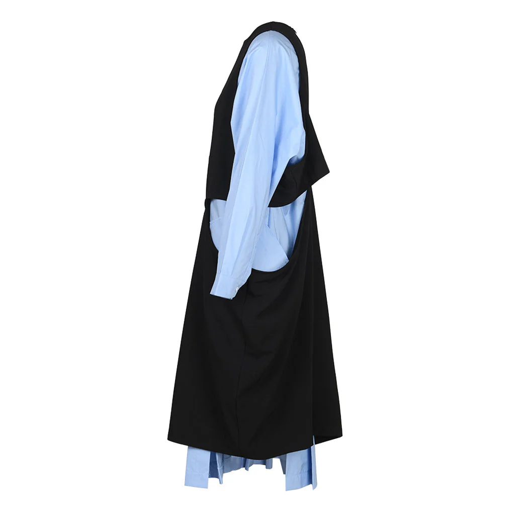 Asymmetric Cut Out Long Sleeve Deconstructed Layered Midi Shirt Dress - Image 2