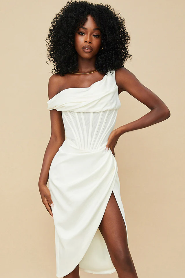 Asymmetric Drape Midi Corset Dress - Image 11