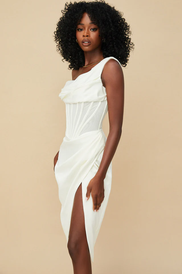 Asymmetric Drape Midi Corset Dress - Image 12