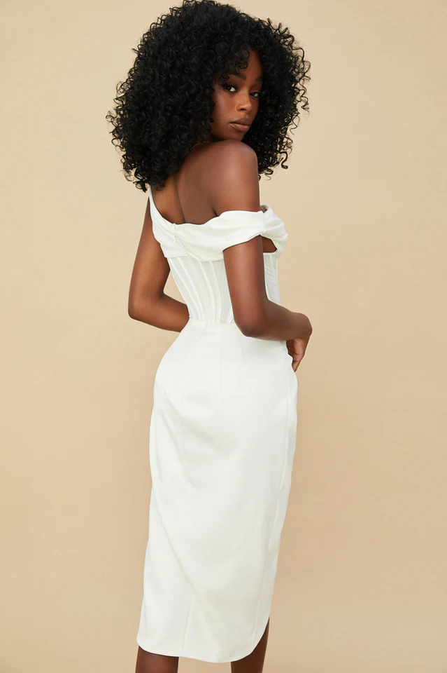 Asymmetric Drape Midi Corset Dress - Image 13