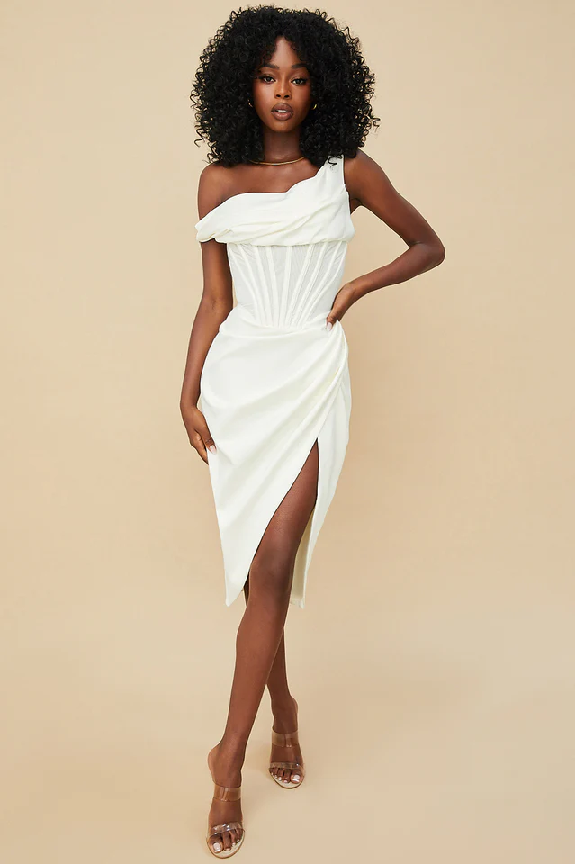 Asymmetric Drape Midi Corset Dress - Image 14