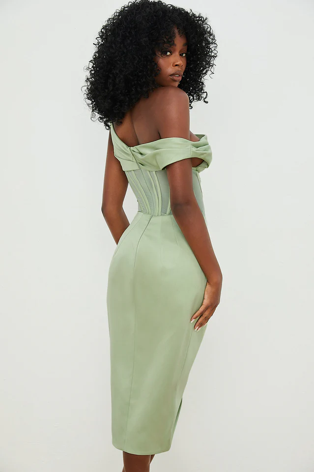 Asymmetric Drape Midi Corset Dress - Image 27