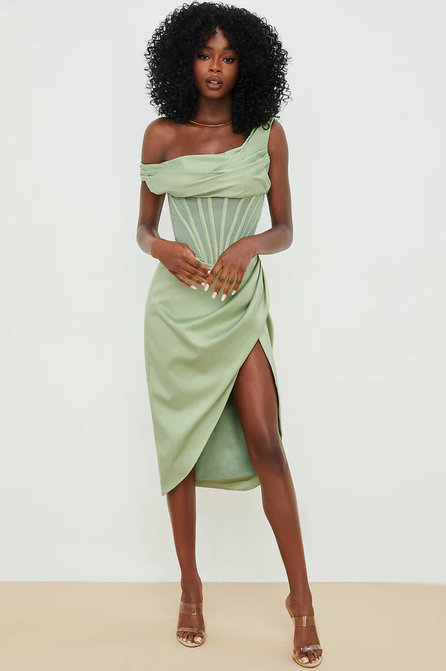 Asymmetric Drape Midi Corset Dress - Image 28