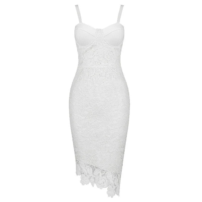 Asymmetric Floral Lace Embroidered Bustier Bandage Party Dress - White - Image 2