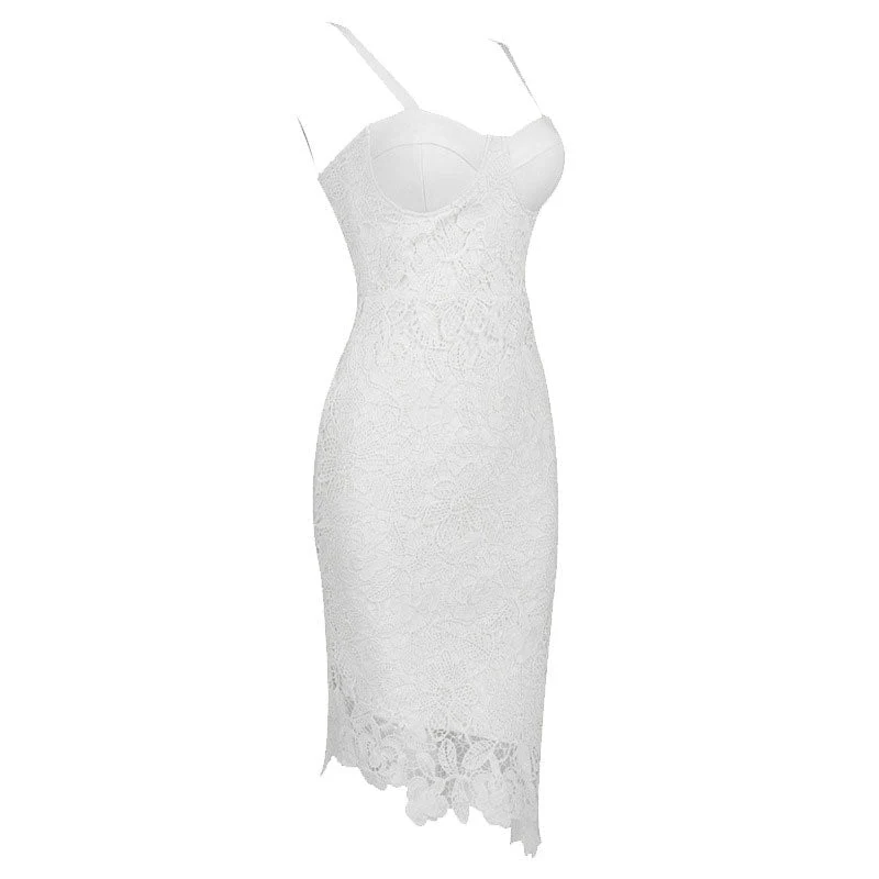 Asymmetric Floral Lace Embroidered Bustier Bandage Party Dress - White - Image 3
