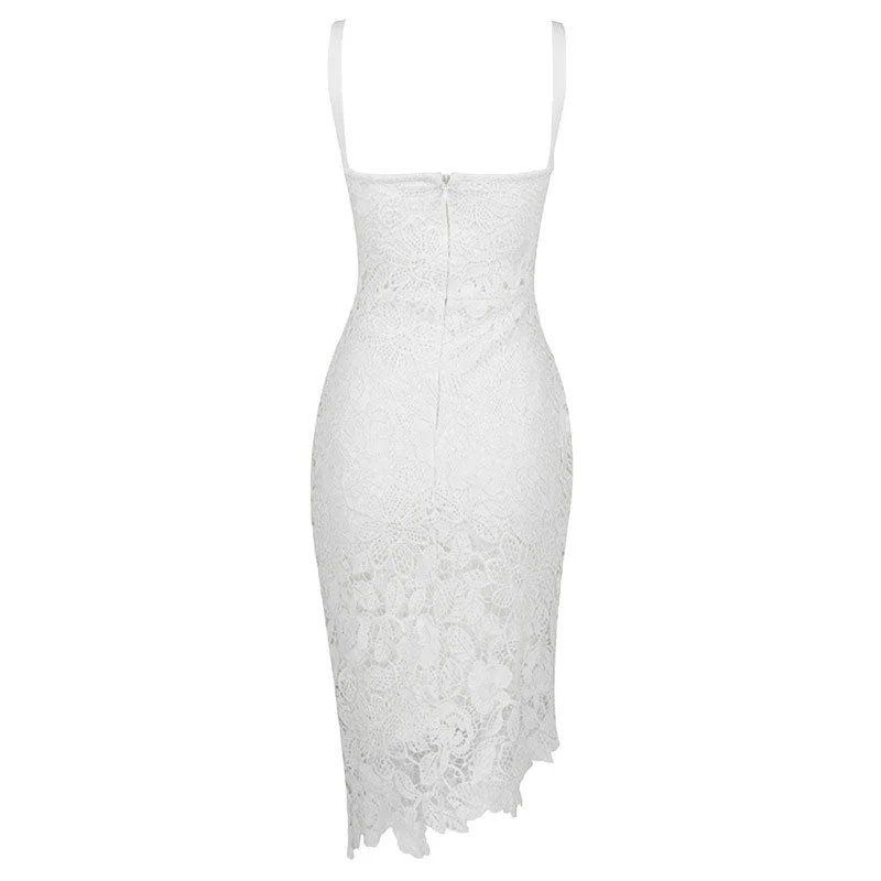 Asymmetric Floral Lace Embroidered Bustier Bandage Party Dress - White - Image 4