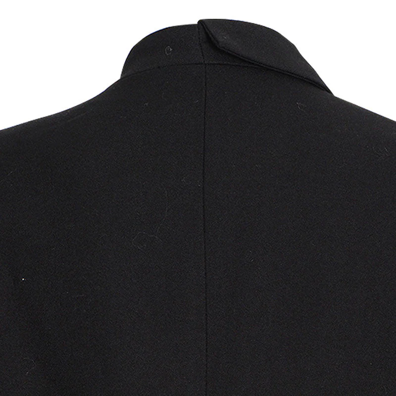 Asymmetric Fringe Paneled Sleeve Peak Lapel Single Breasted Long Blazer - Image 3