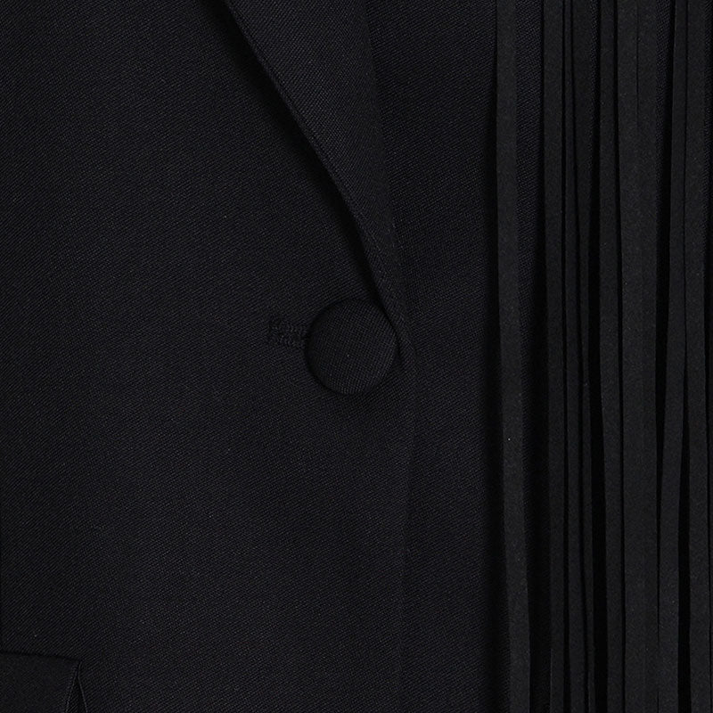 Asymmetric Fringe Paneled Sleeve Peak Lapel Single Breasted Long Blazer - Image 5