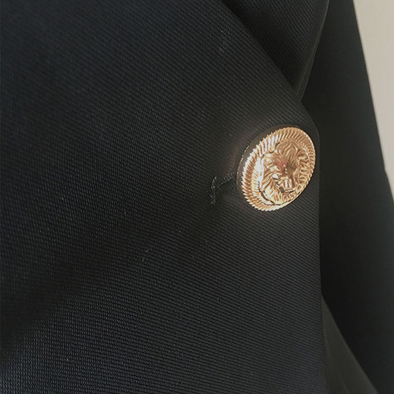 Asymmetric Gold Button Single Breasted V Neck Long Sleeve Tailored Blazer - Image 4