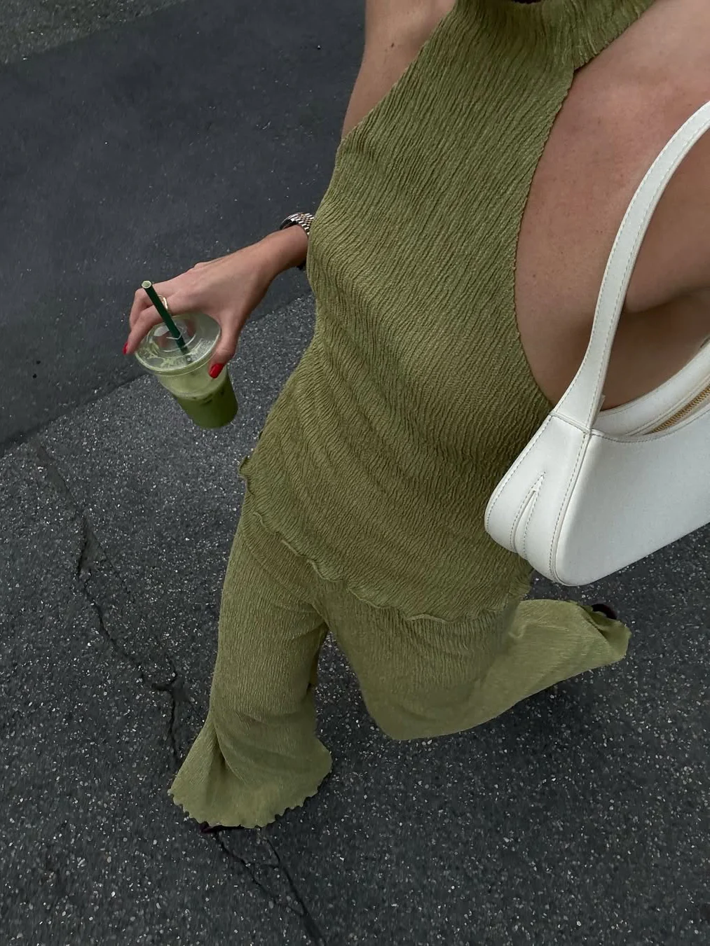 Asymmetric Halter Crop Top Wide Leg Pants Set - Image 2