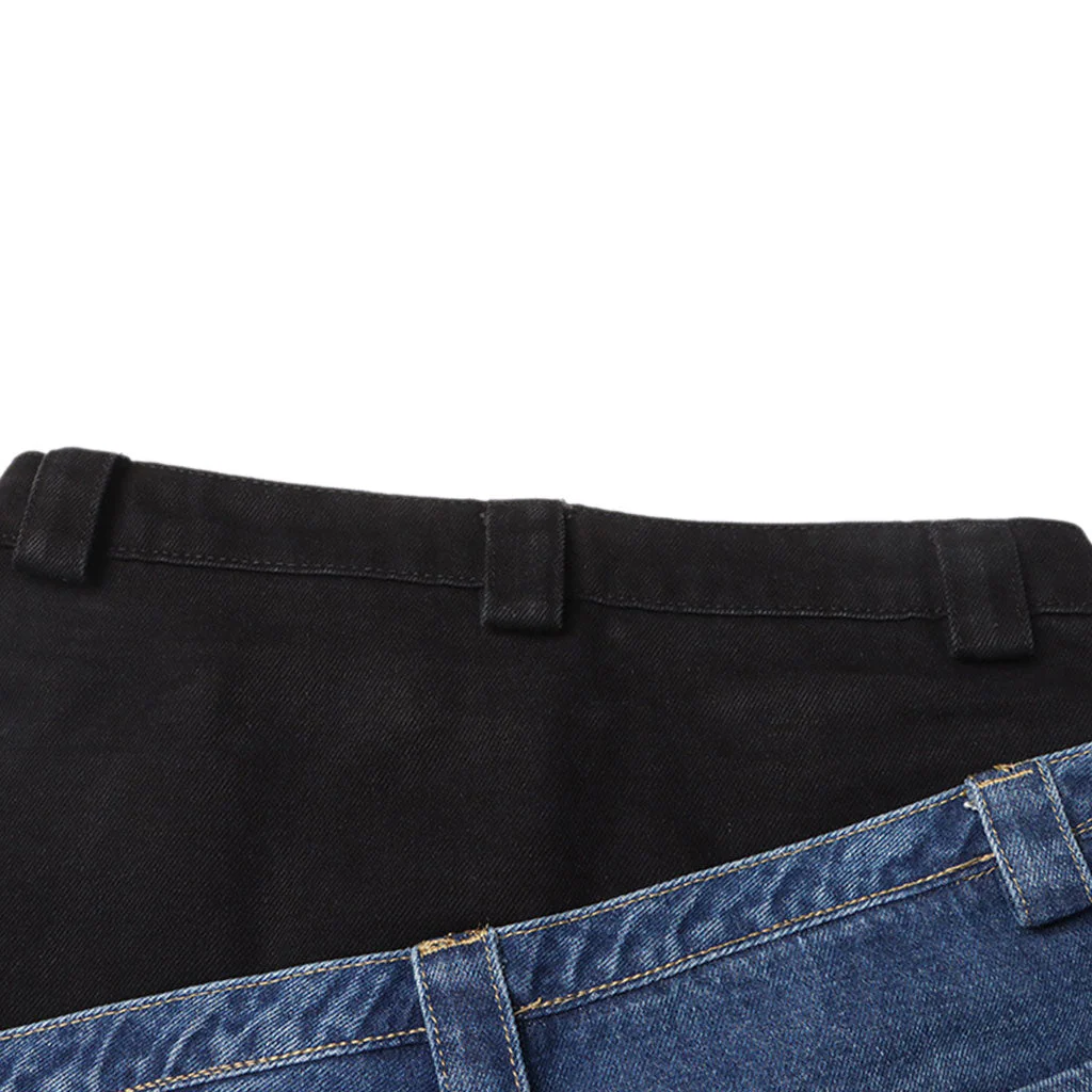 Asymmetric Hybrid Color Block Double Waist Whisker Detail Straight Leg Jeans - Image 7