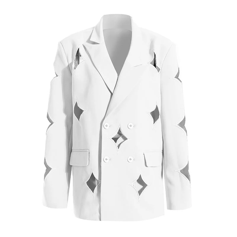 Asymmetric Lapel Collar Double Breasted Four Point Star Cut Out Blazer - Image 3