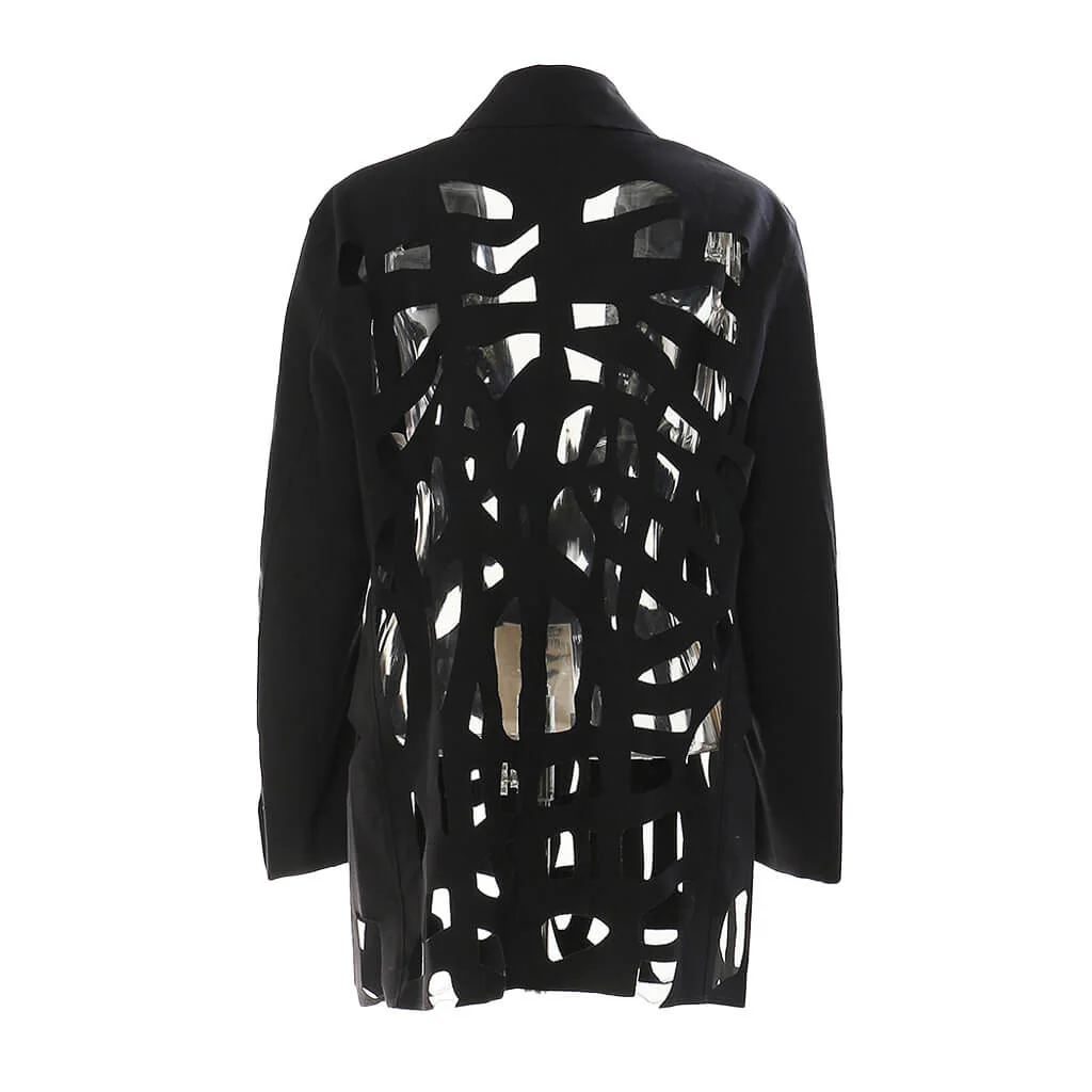 Asymmetric Laser CutOut Lapel Collar Single Breasted Oversized Blazer - Image 2