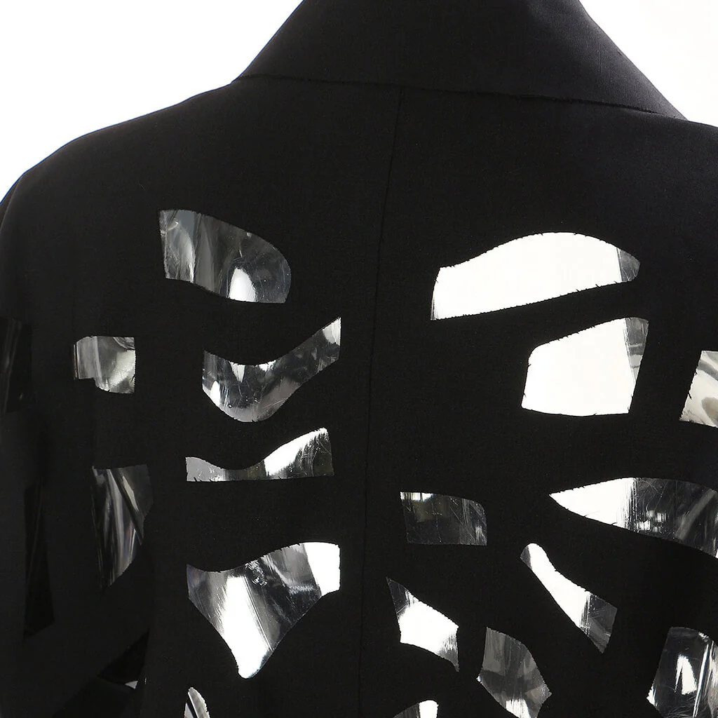 Asymmetric Laser CutOut Lapel Collar Single Breasted Oversized Blazer - Image 3