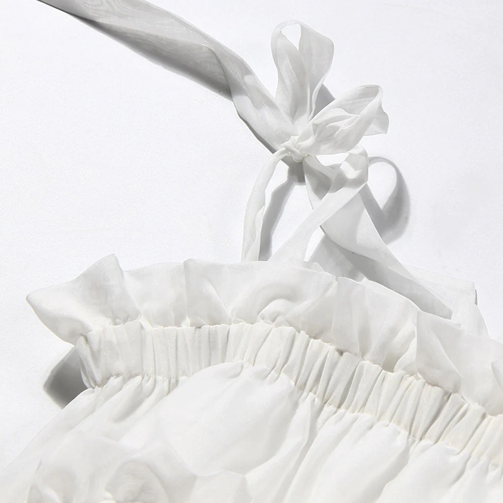 Asymmetric Ruffle Tiered Shoulder Tie Chiffon Midi Babydoll Dress - Image 4