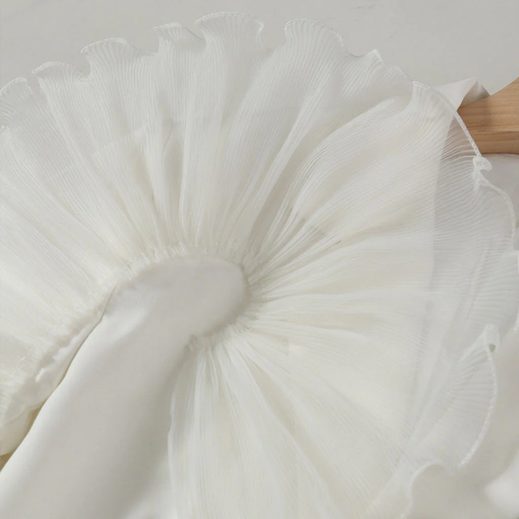 Asymmetric Ruffle Trim Lapel Collar Single Breasted Oversized Blazer - White - Image 5